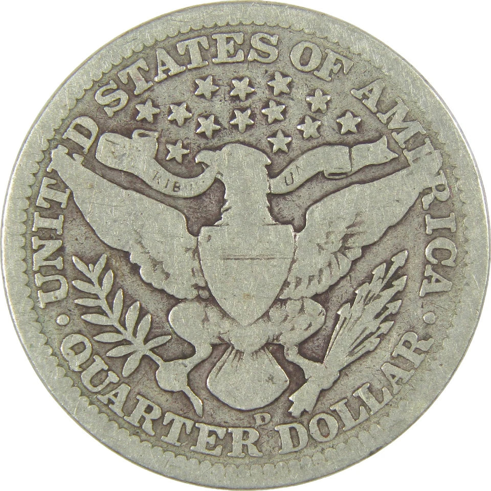 1908 D Barber Quarter G Good Silver 25c Coin-2