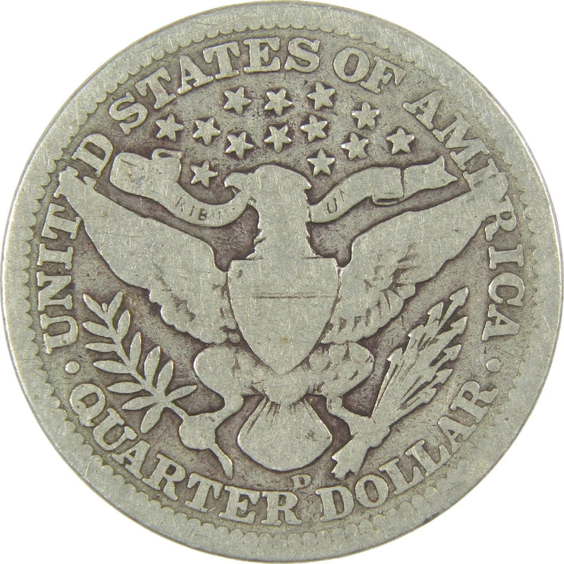 1908 D Barber Quarter G Good Silver 25c Coin-2