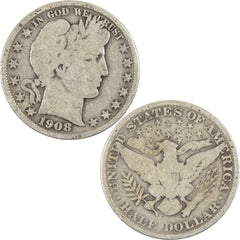 1908 Barber Half Dollar G Good Silver 50c Coin-3