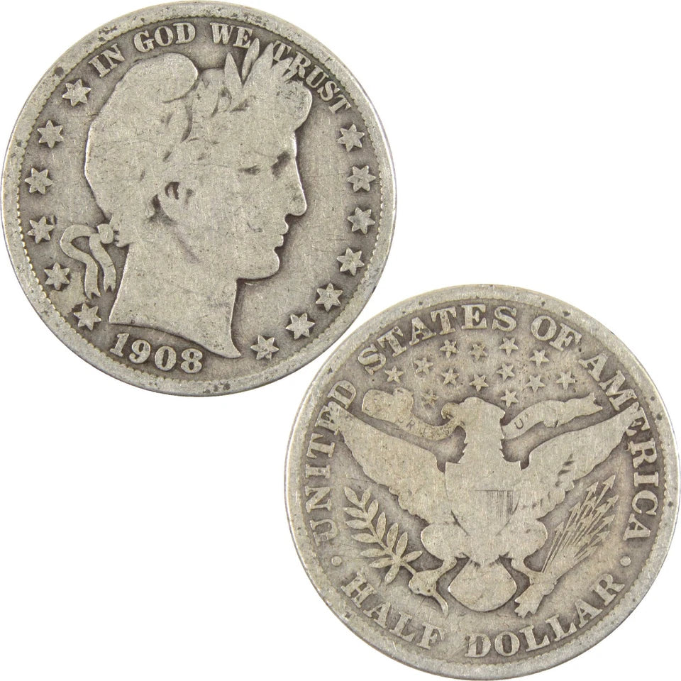 1908 Barber Half Dollar G Good Silver 50c Coin-3