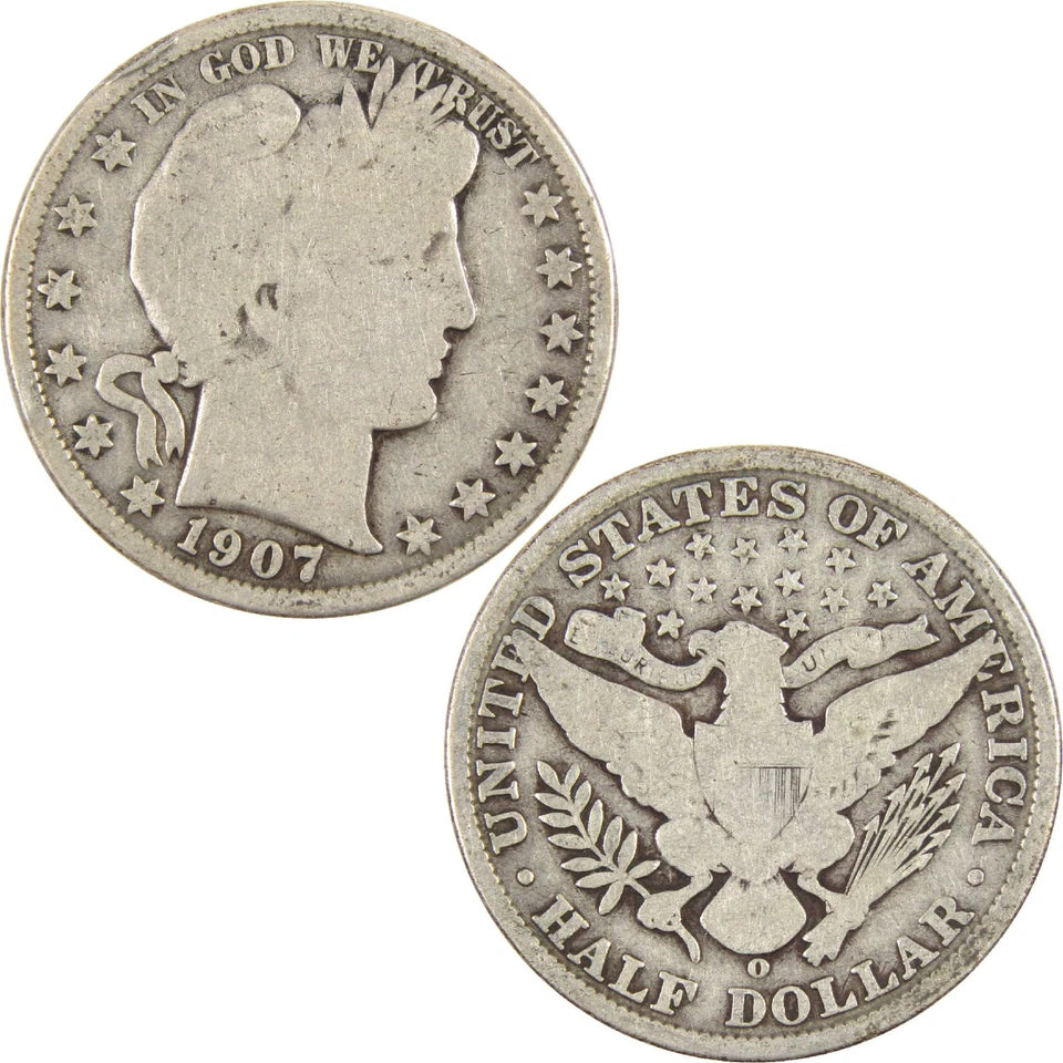 1907 O Barber Half Dollar G Good Silver 50c Coin-3