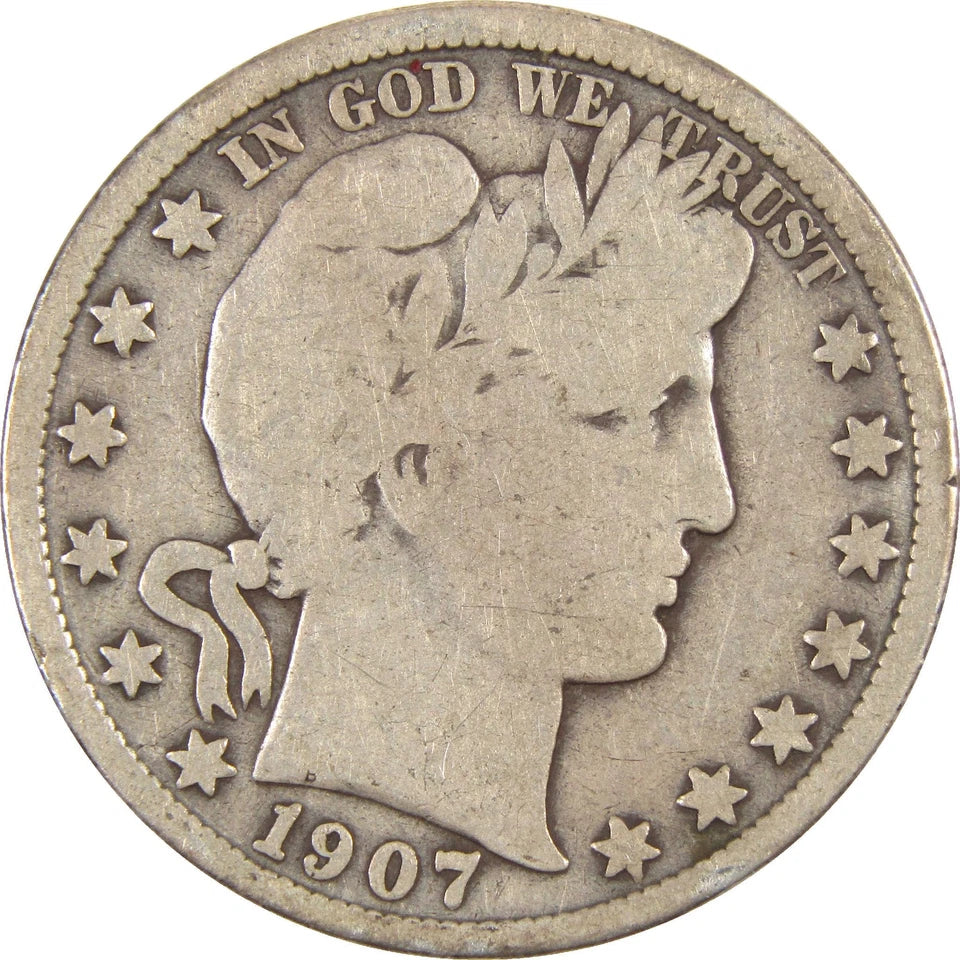 1907 S Barber Half Dollar G Good Silver 50c Coin-1