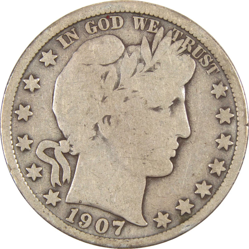 1907 S Barber Half Dollar G Good Silver 50c Coin-1