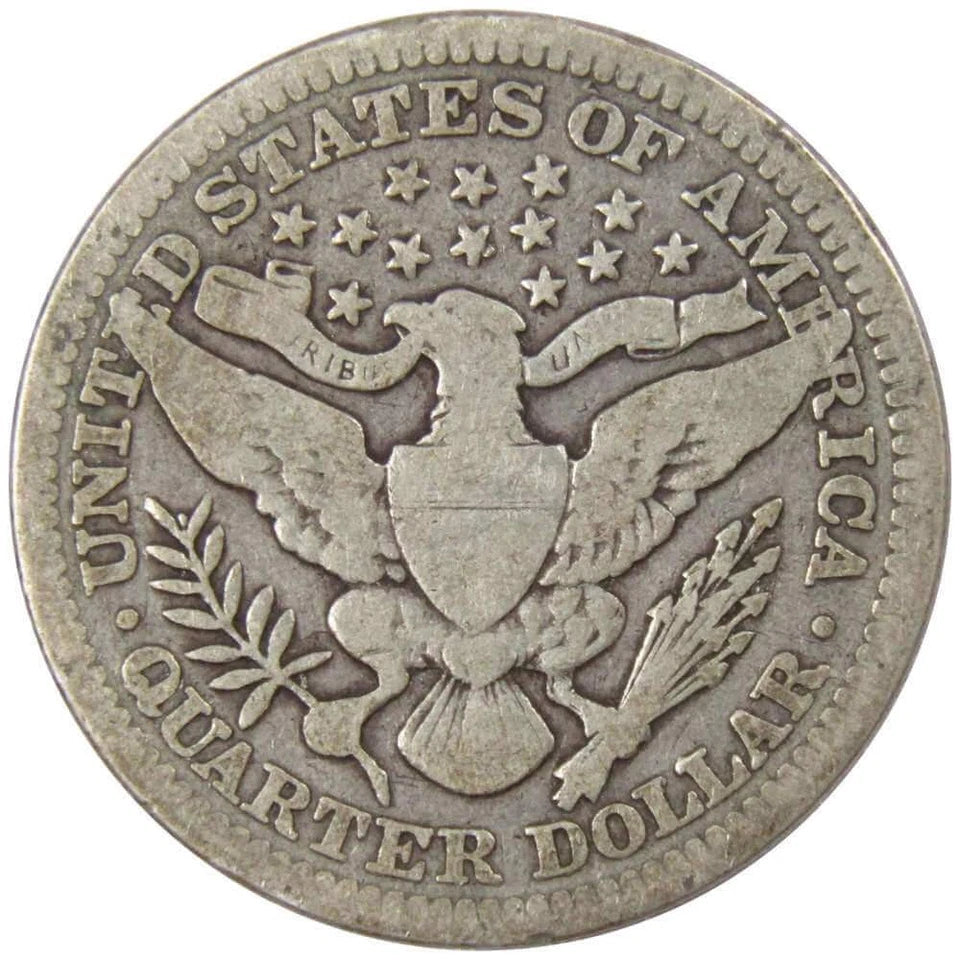 1909 Barber Quarter G Good 90% Silver 25c US Type Coin Collectible