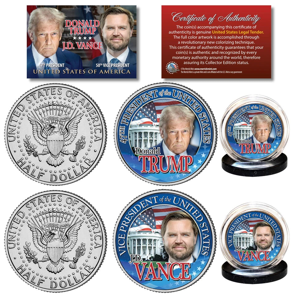 DONALD TRUMP & J.D. VANCE 47th President Authentic US JFK Half Dollar 2-Coin Set-1
