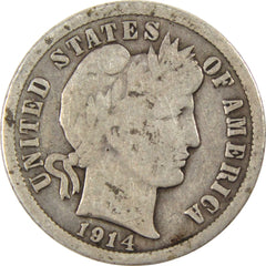 1914 Barber Dime G Good Silver 10c Coin-1