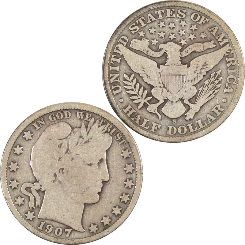 1907 S Barber Half Dollar G Good Silver 50c Coin-4