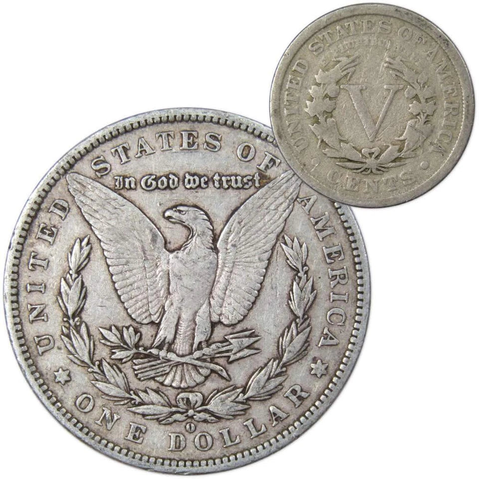 1879 O Morgan Dollar VF Very Fine 90% Silver with 1911 Liberty Nickel G Good