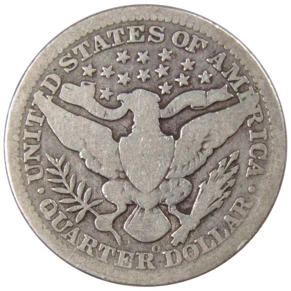 1908 O Barber Quarter G Good 90% Silver 25c US Type Coin Collectible