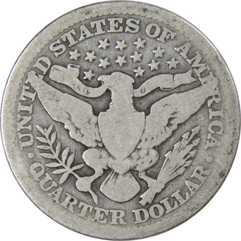 1914 Barber Quarter Circulated Silver 25c Coin Collectible-2