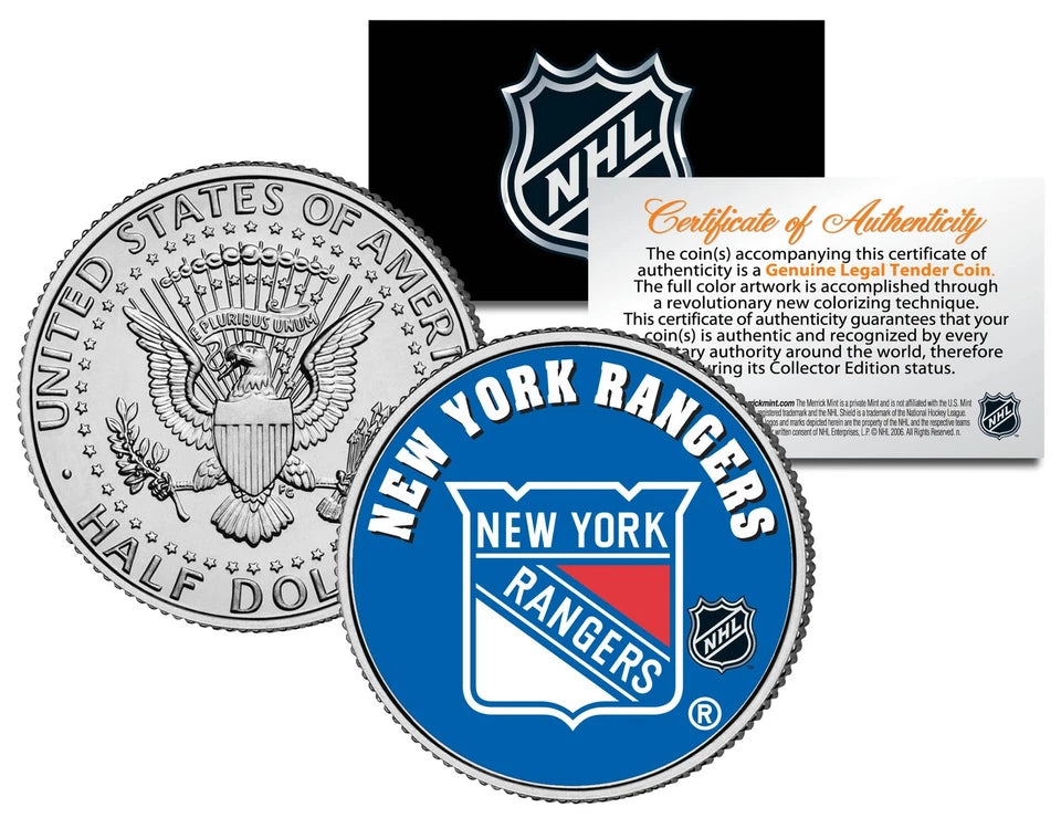 NEW YORK RANGERS NHL Hockey JFK Kennedy Half Dollar U.S. Coin * LICENSED *