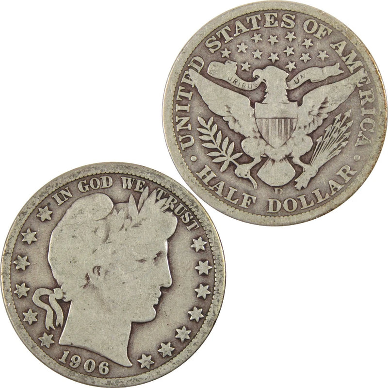 1906 D Barber Half Dollar G Good Silver 50c Coin-4