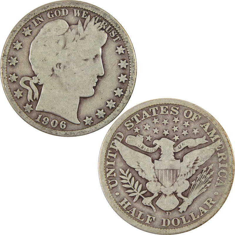 1906 D Barber Half Dollar G Good Silver 50c Coin-3