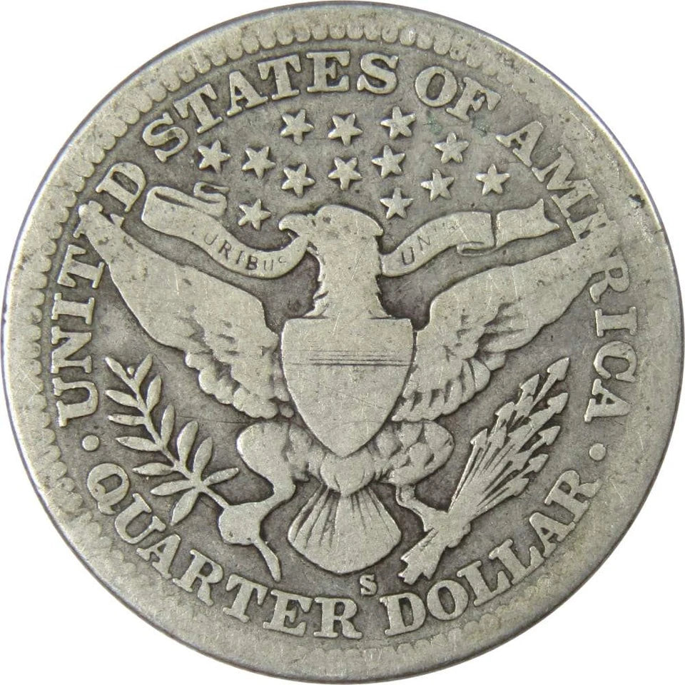 1915 S Barber Quarter Circulated Silver 25c Coin Collectible
