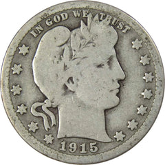 1915 S Barber Quarter G Good 90% Silver 25c US Type Coin Collectible-1