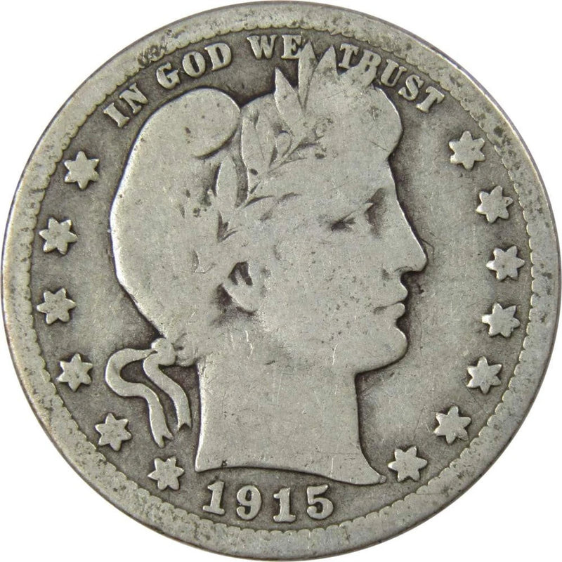1915 S Barber Quarter G Good 90% Silver 25c US Type Coin Collectible-1