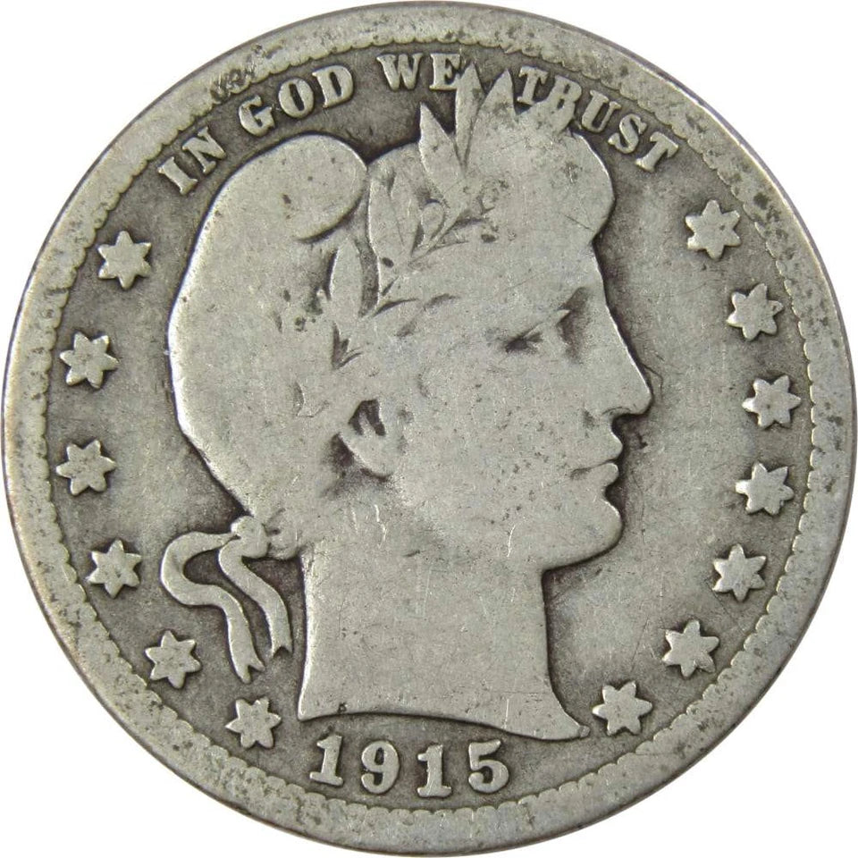 1915 S Barber Quarter G Good 90% Silver 25c US Type Coin Collectible