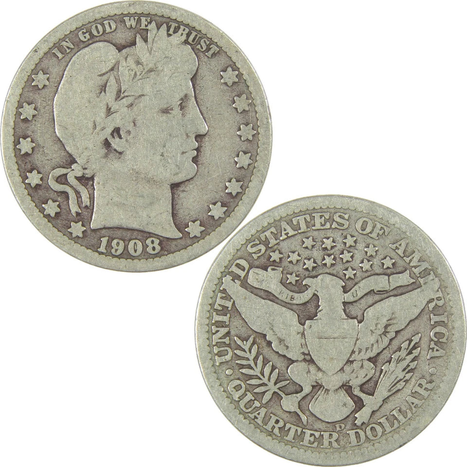 1908 D Barber Quarter G Good Silver 25c Coin-3