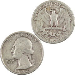 1934 Medium Motto Washington Quarter VG Very Good Silver 25c Coin-4
