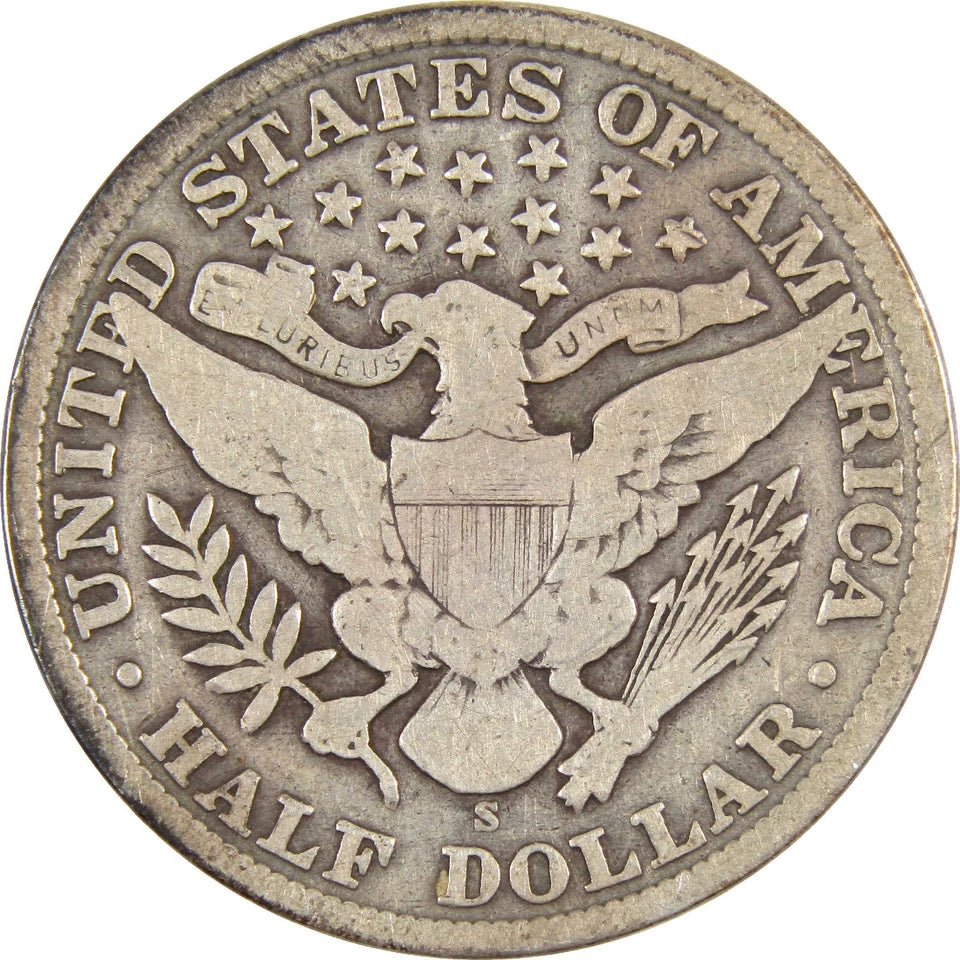 1907 S Barber Half Dollar G Good Silver 50c Coin-2