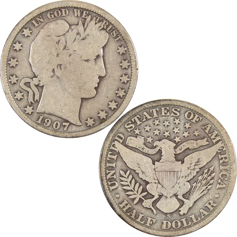 1907 S Barber Half Dollar G Good Silver 50c Coin-3