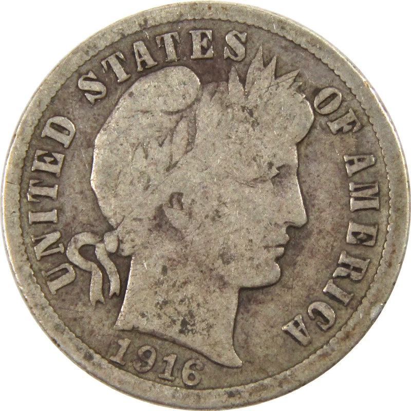 1916 S Barber Dime G Good Silver 10c Coin-1