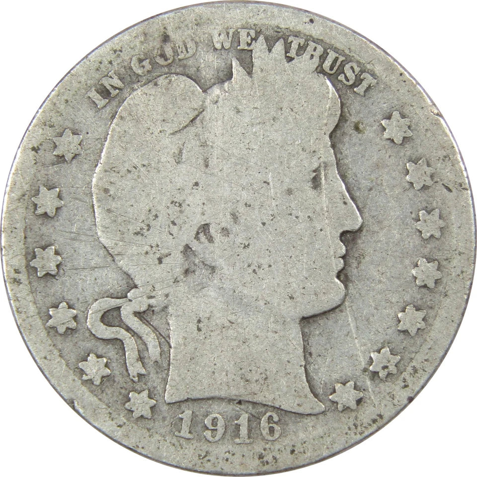 1916 Barber Quarter Circulated Silver 25c Coin Collectible-1
