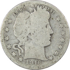 1916 Barber Quarter Circulated Silver 25c Coin Collectible-1
