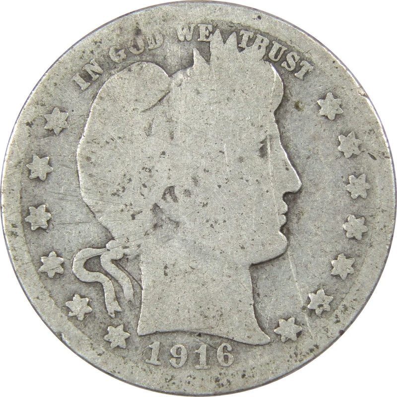 1916 Barber Quarter Circulated Silver 25c Coin Collectible-1