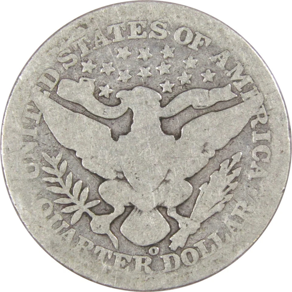 1908 O Barber Quarter Circulated Silver 25c Coin Collectible