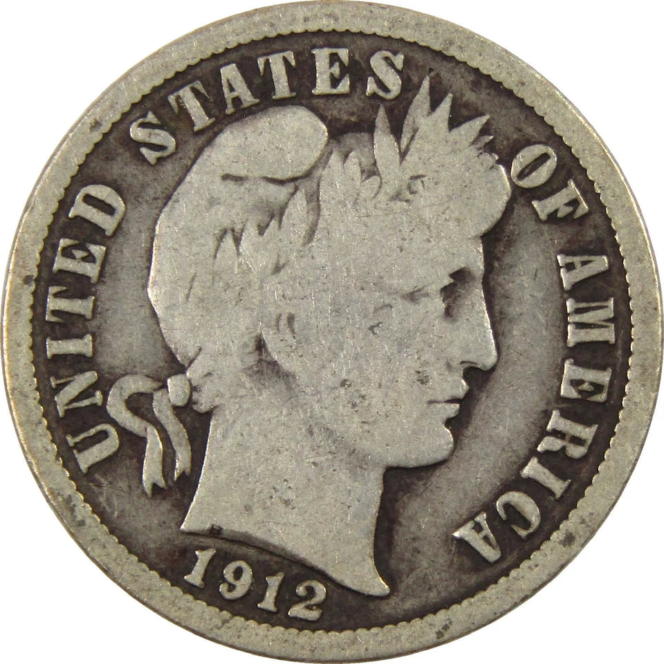 1912 Barber Dime VG Very Good Silver 10c Coin-1