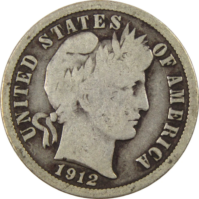 1912 Barber Dime VG Very Good Silver 10c Coin-1