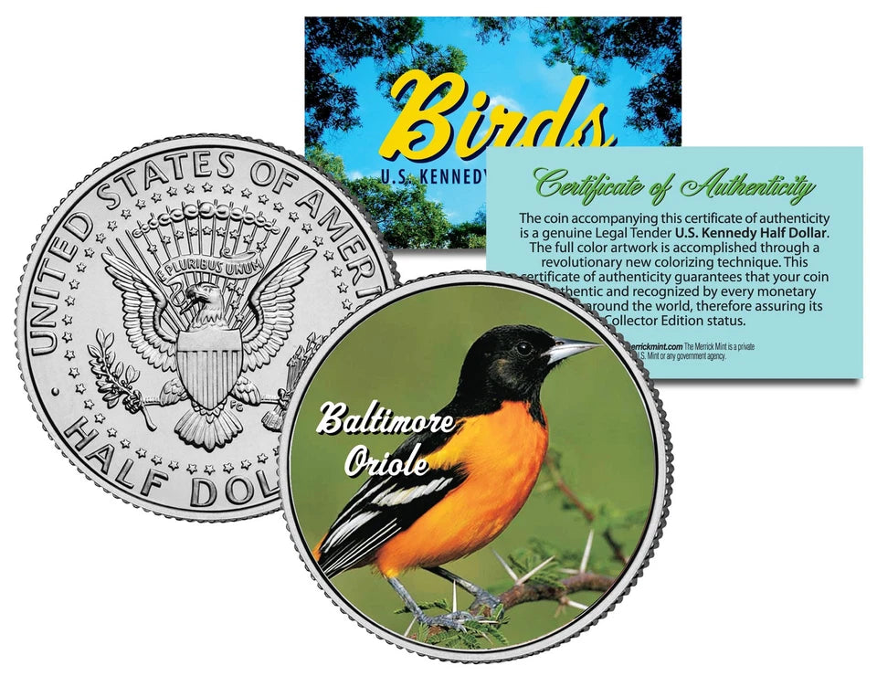 BALTIMORE ORIOLE BIRD JFK Kennedy Half Dollar US Colorized Coin-1
