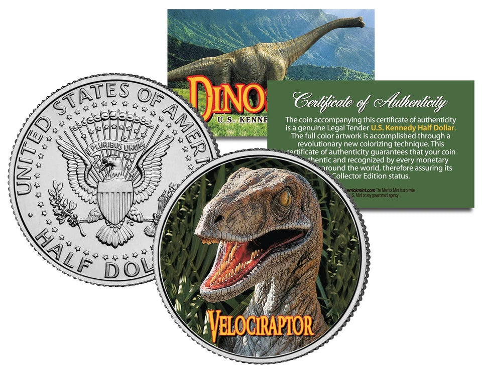 VELOCIRAPTOR * Collectible Dinosaur * JFK Kennedy Half Dollar US Colorized Coin