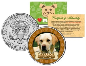 LABRADOR RETRIEVER Dog JFK Kennedy Half Dollar US Colorized Coin-1