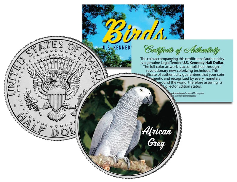 AFRICAN GREY BIRD JFK Kennedy Half Dollar US Colorized Coin-1
