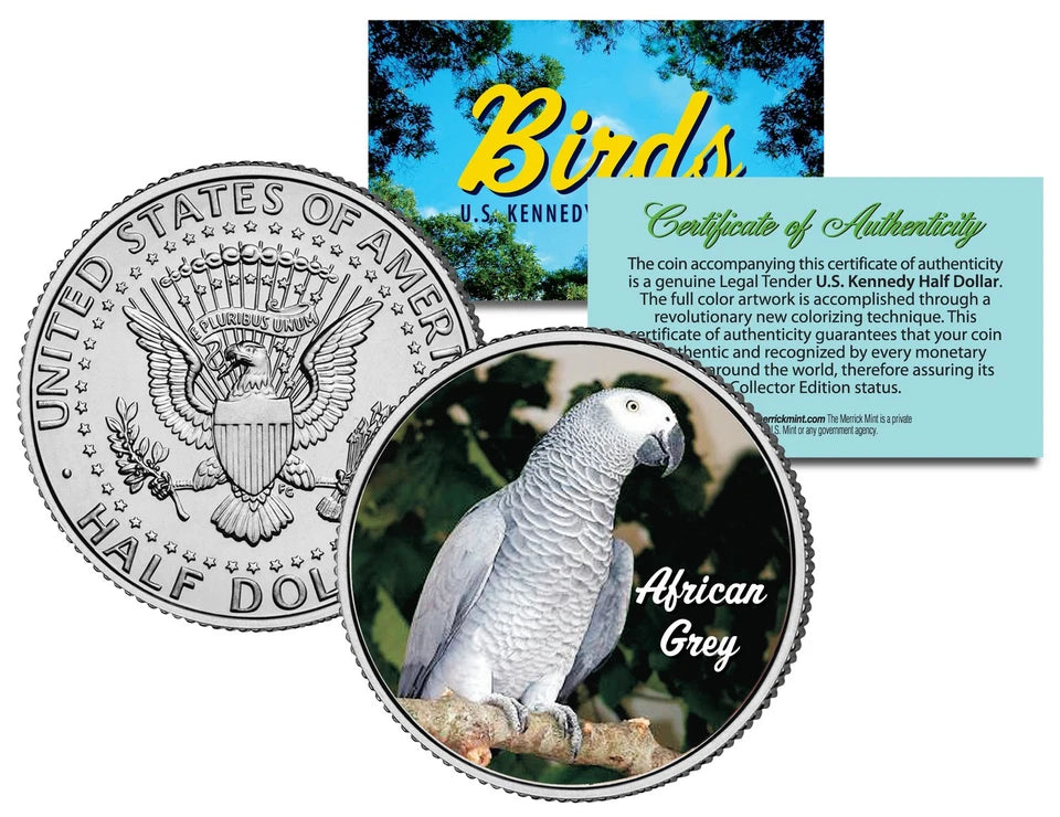 AFRICAN GREY BIRD JFK Kennedy Half Dollar US Colorized Coin