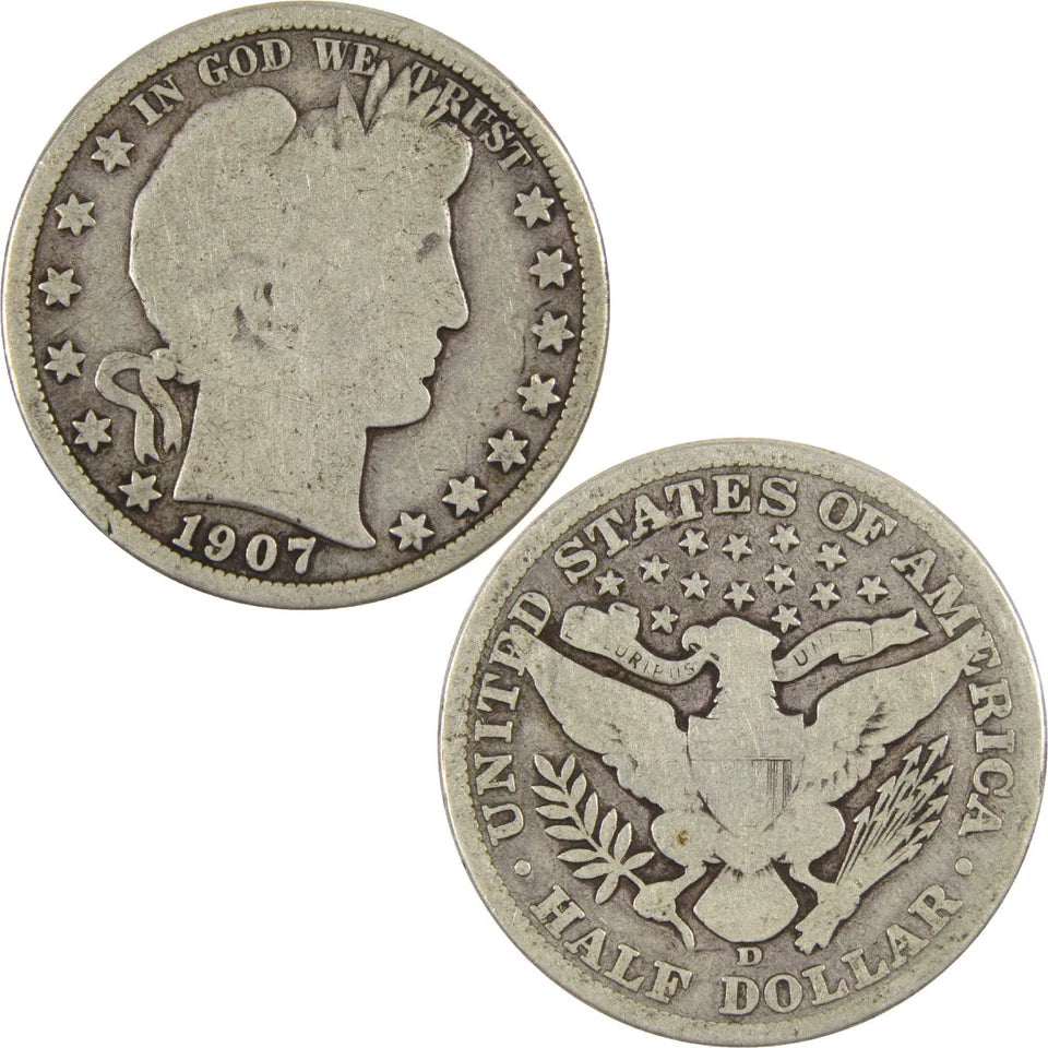 1907 D Barber Half Dollar G Good Silver 50c Coin-3