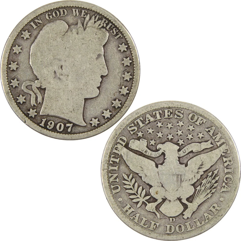 1907 D Barber Half Dollar G Good Silver 50c Coin-3