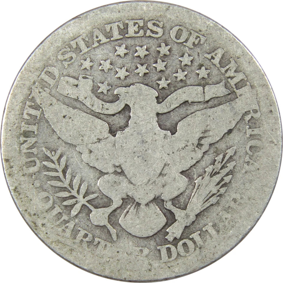 1916 Barber Quarter Circulated Silver 25c Coin Collectible