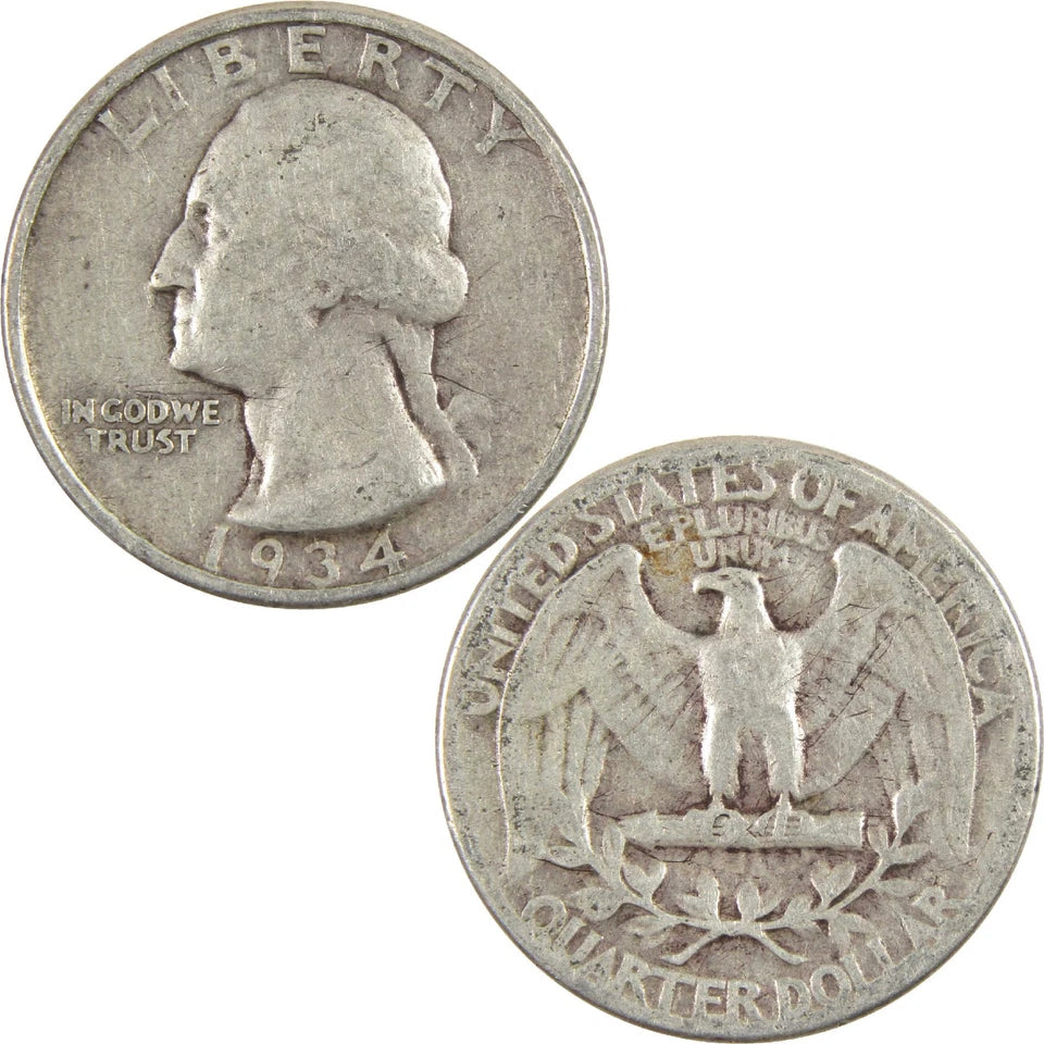 1934 Medium Motto Washington Quarter VG Very Good Silver 25c Coin-3