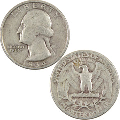 1934 Medium Motto Washington Quarter VG Very Good Silver 25c Coin-3