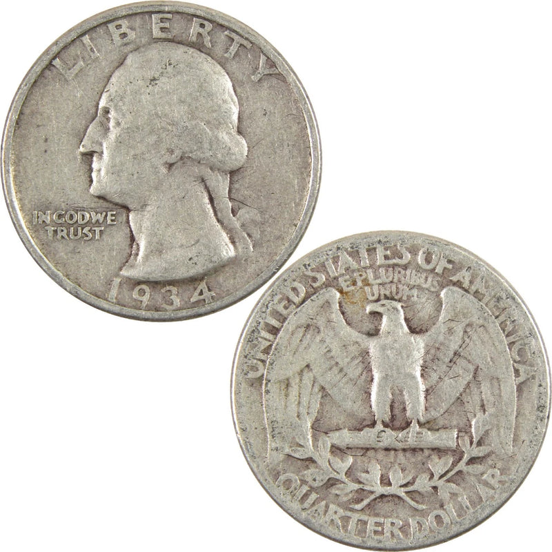 1934 Medium Motto Washington Quarter VG Very Good Silver 25c Coin-3
