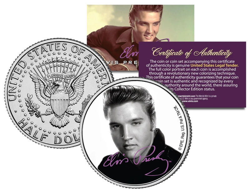 Elvis Presley "B & W Portrait" JFK Kennedy Half Dollar US Coin *Licensed*-1