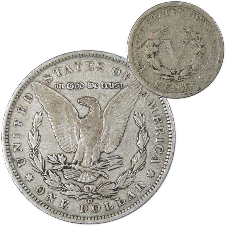 1888 O Morgan Dollar VF Very Fine 90% Silver with 1906 Liberty Nickel G Good-2