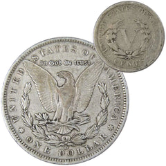 1888 O Morgan Dollar VF Very Fine 90% Silver with 1906 Liberty Nickel G Good-2