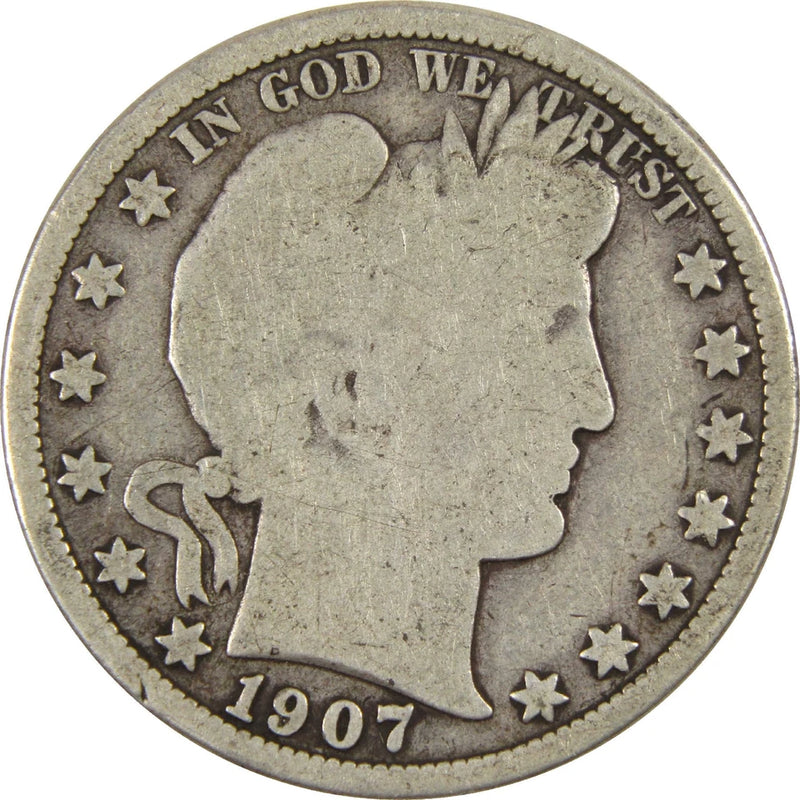 1907 D Barber Half Dollar G Good Silver 50c Coin-1