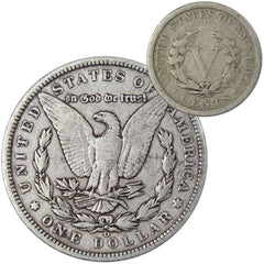 1899 O Morgan Dollar VF Very Fine 90% Silver with 1911 Liberty Nickel G Good-2