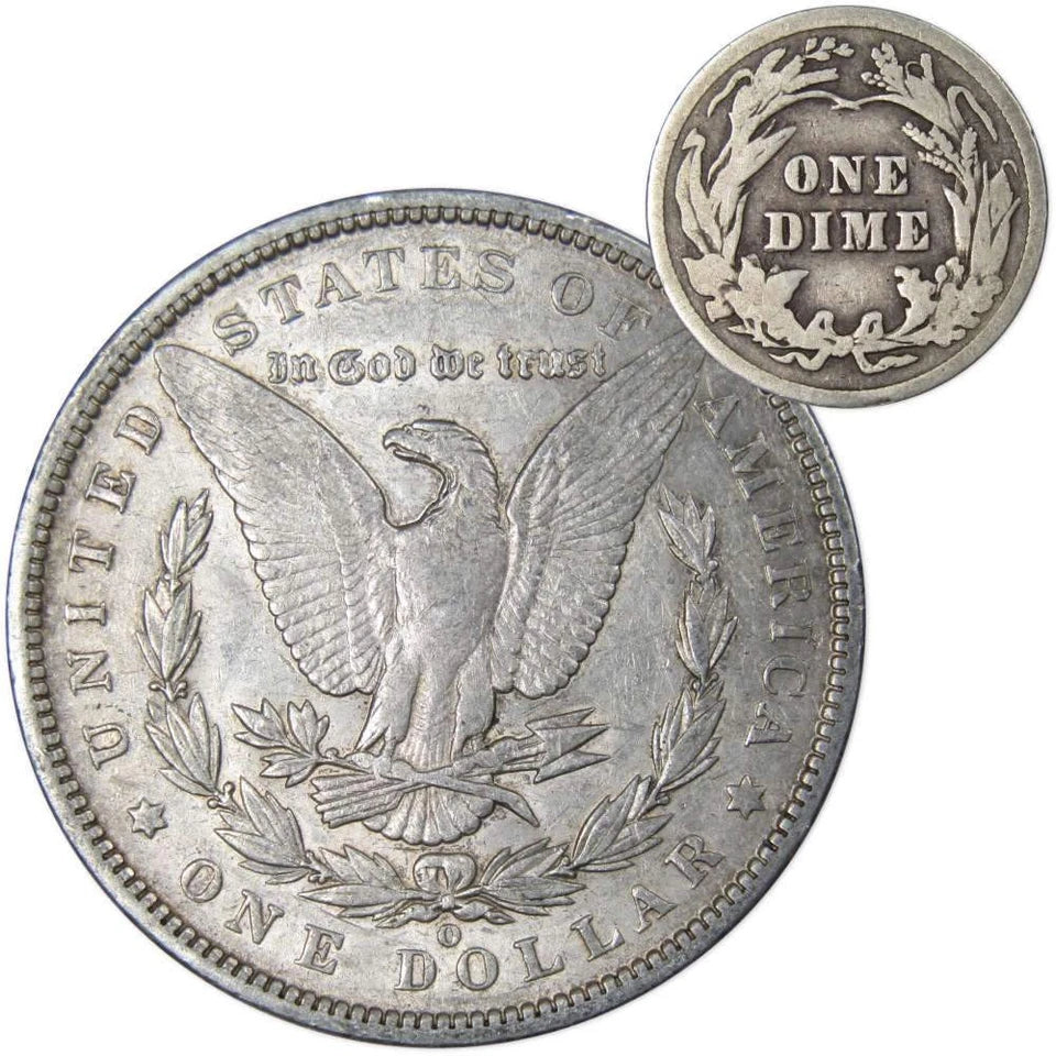 1891 O Morgan Dollar XF EF Extremely Fine with 1916 Barber Dime G Good-2