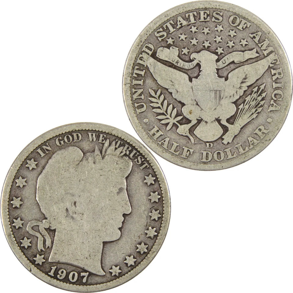 1907 D Barber Half Dollar G Good Silver 50c Coin-4